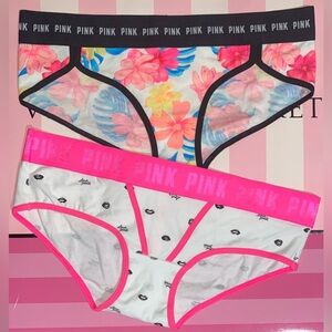 2 Victoria’s Secret PINK hipster bundle cotton Pink panties neon floral tropical